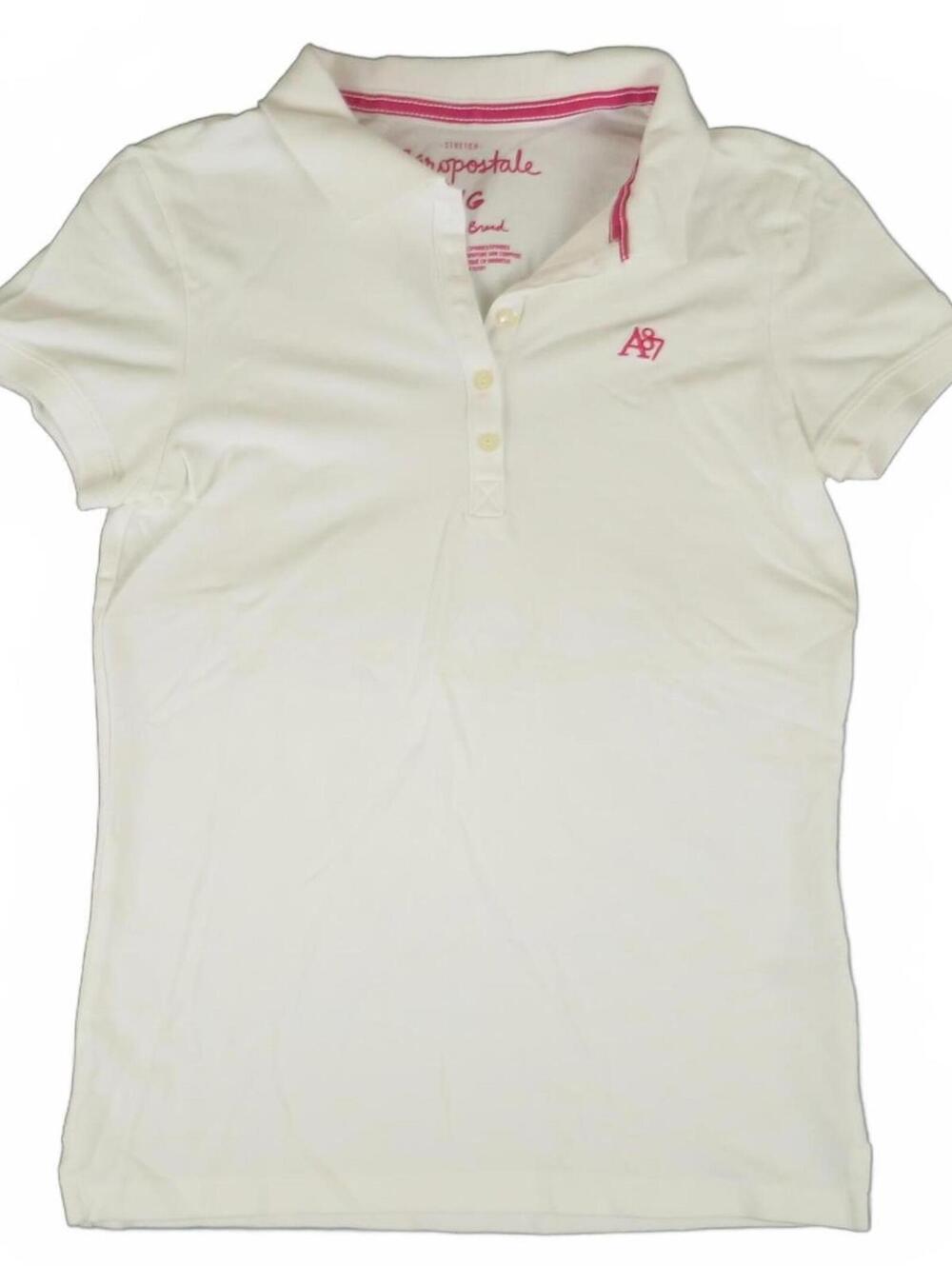 Aeropostale White Stretch Polo Shirt Women's Large